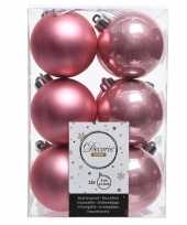 Oud roze kerstballen van kunststof 6 cm