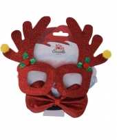 Rode glitter bril met vlinderstrik in kerst thema