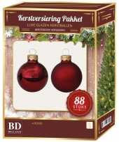 Rode kerstballen pakket 88 delig christmas red combi glass