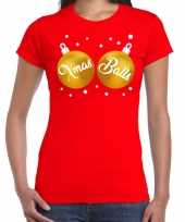 Rood kerstshirt kerstkleding met gouden xmas balls voor dames