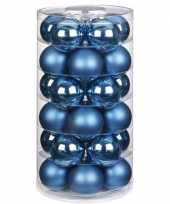 Tube met 30 blauwe kerstballen van glas 6 cm glans en mat