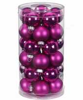 Tube met 30 fuchsia roze kerstballen van glas 4 cm glans en mat