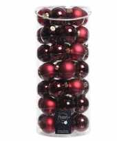 Tube met 49 donkerrode kerstballen van glas 6 cm