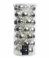 Tube met 49 zilveren kerstballen van glas 6 cm