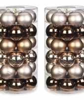 Tube met 60x bruine gouden champagne kerstballen van glas 6 cm