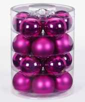 Tubes met 40x fuchsia roze kerstballen van glas 6 cm glans en mat