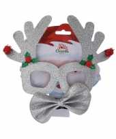 Zilveren glitter bril met vlinderstrik in kerst thema