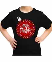 Zwart t-shirt kerstkleding kerstbal merry christmas voor kinderen