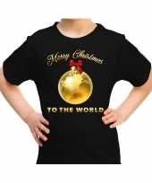 Zwart t-shirt kerstkleding merry christmas to the world voor kinderen
