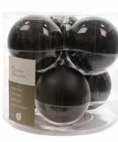 Zwarte kerstballenset glas 12 stuks